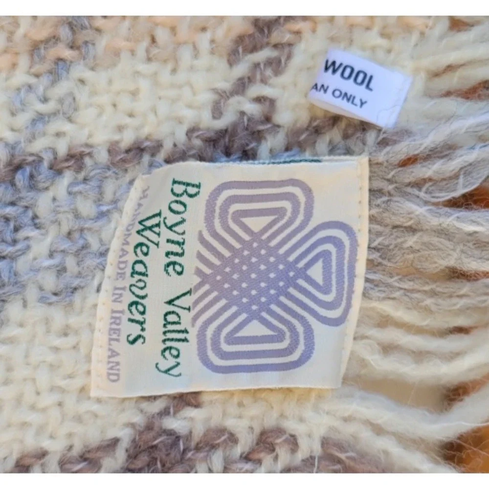Boyne Valley‎ Weavers Ireland Wool Throw Blanket Plaid Fringe 43x70 Handmade...